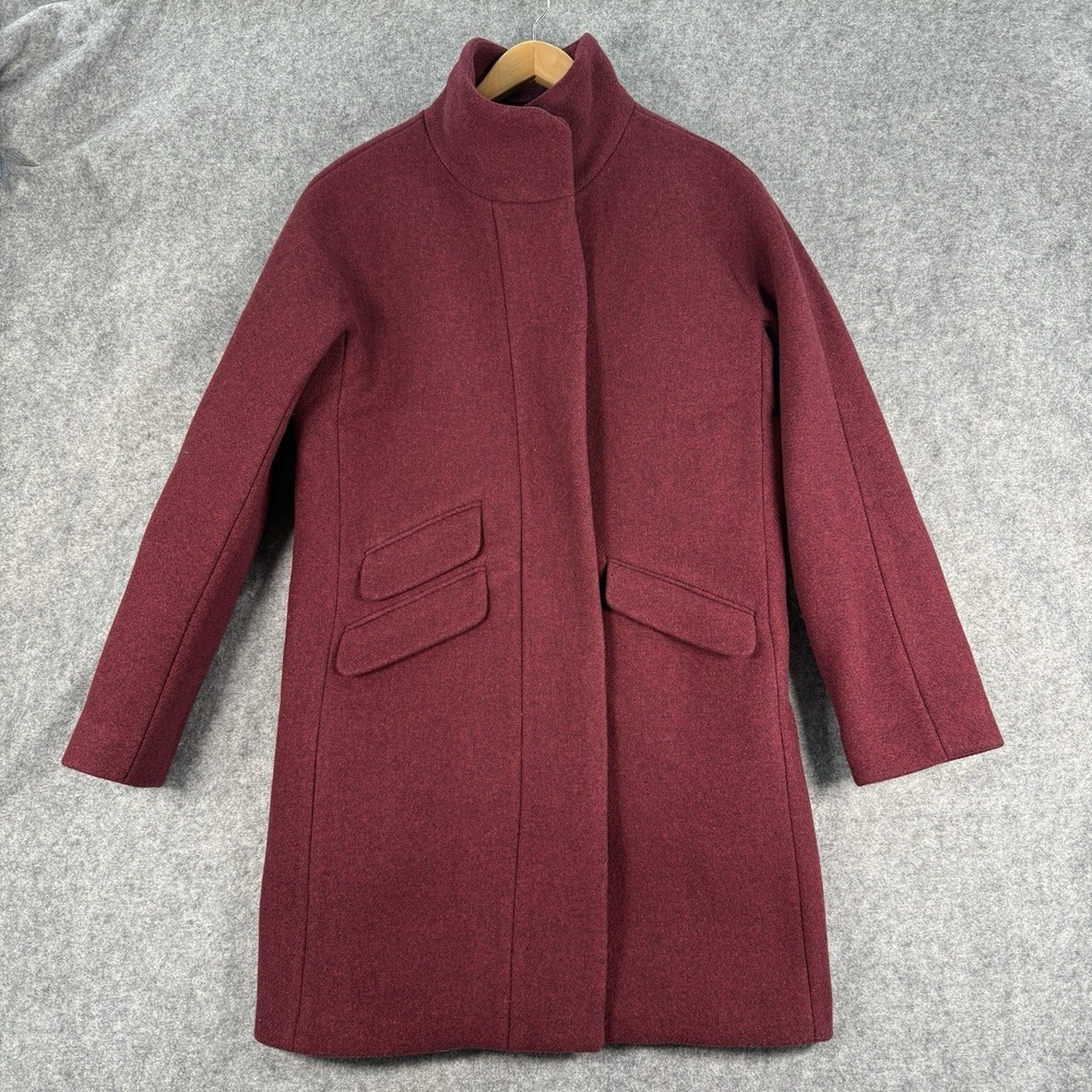 J Crew Cocoon‎ Nello Gori Italian Stadium Cloth Coat Womens 2 Burgundy Full Zip